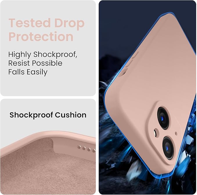 FireNova Designed for iPhone 14 Case, Silicone Upgraded [Camera Protection] Phone Case with [2 Screen Protectors], Soft Anti-Scratch Microfiber Lining Inside, 6.1 inch, Pinksand