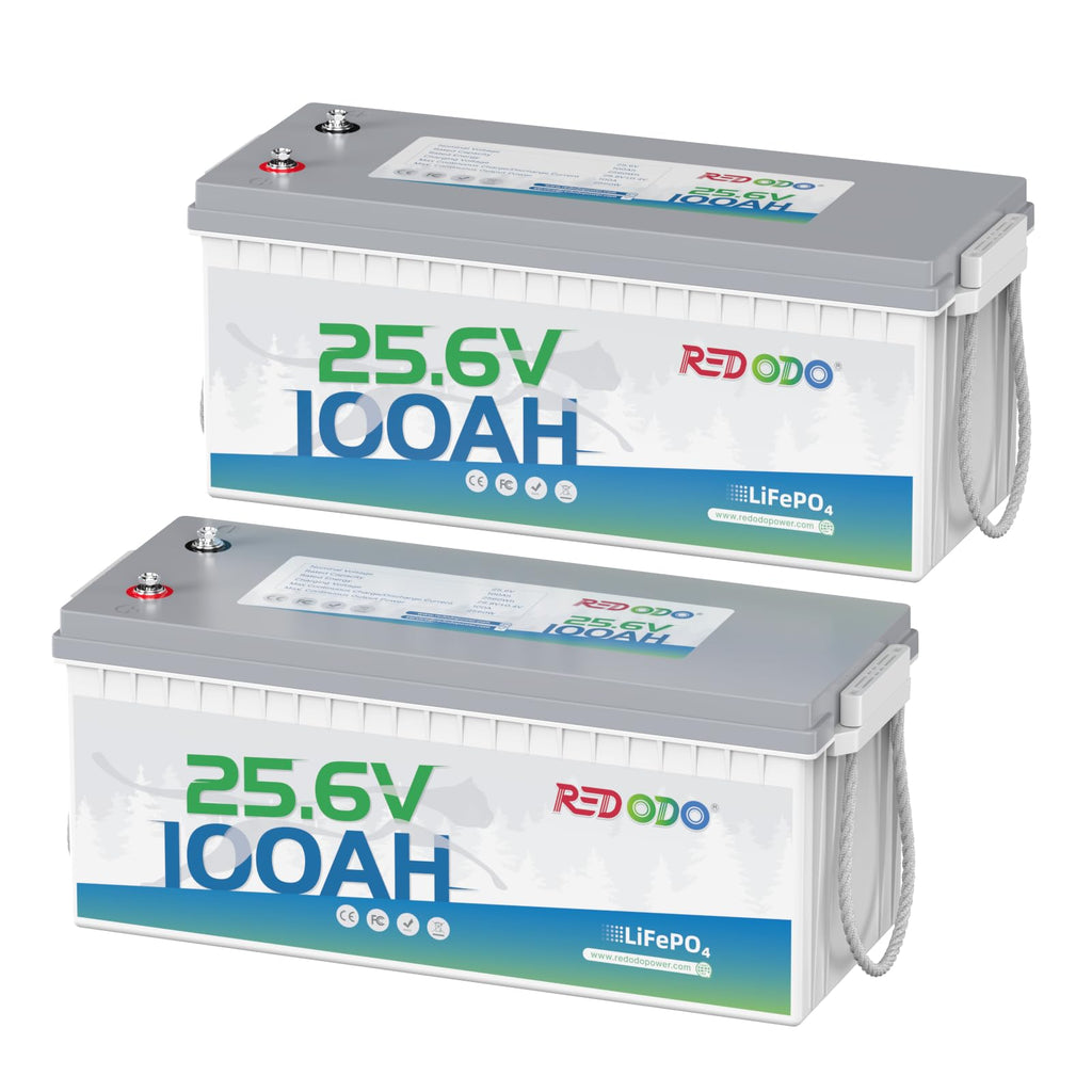 Redodo 24V 100Ah LiFePO4 Lithium Battery, 2560W Power, 100A BMS, Up to 15000 Deep Cycles Perfect for Solar Off-Grid System, Marine, Trolling Motor, Backup Power, 2 Pack