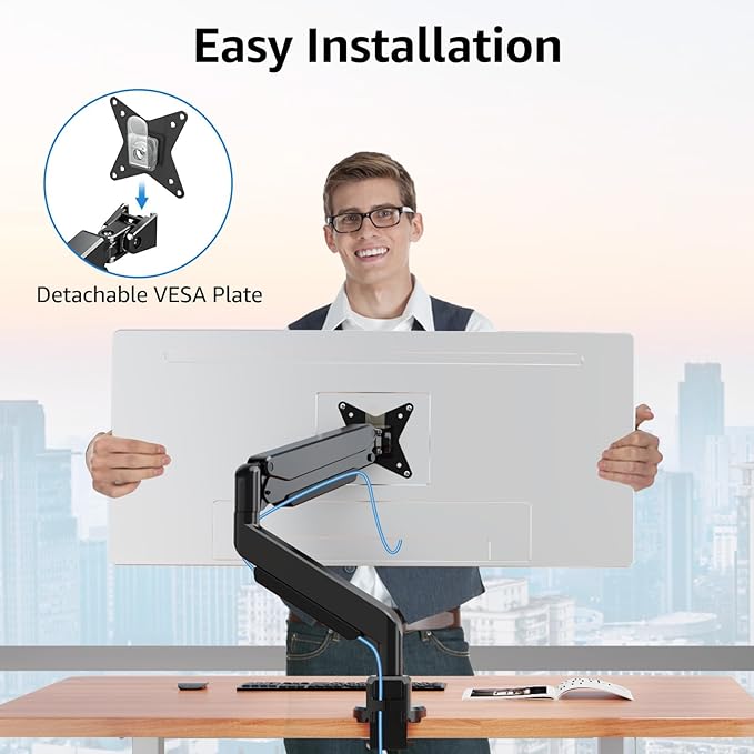 MOUNTUP Single Monitor Mount fits 22''-43'' Ultrawide Screen, Holds 6.6-33lbs, Computer Monitor Arm Desk Mount, Heavy Duty Gas Spring Monitor Stand for Flat/Curved Screen, with C-clamp/Grommet Base