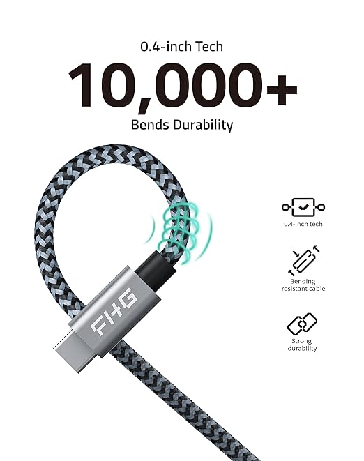 FHG 6FT 3.3FT USB 3.0 to USB C Cable 2Pack, High-Speed Transfer of 1GB in 2sec, 3A Fast Charging from 20% to 80% in 35mins, Sturdy Nylon Braided USB Data Cable, Compatible for iPhone 15/Galaxy/Win