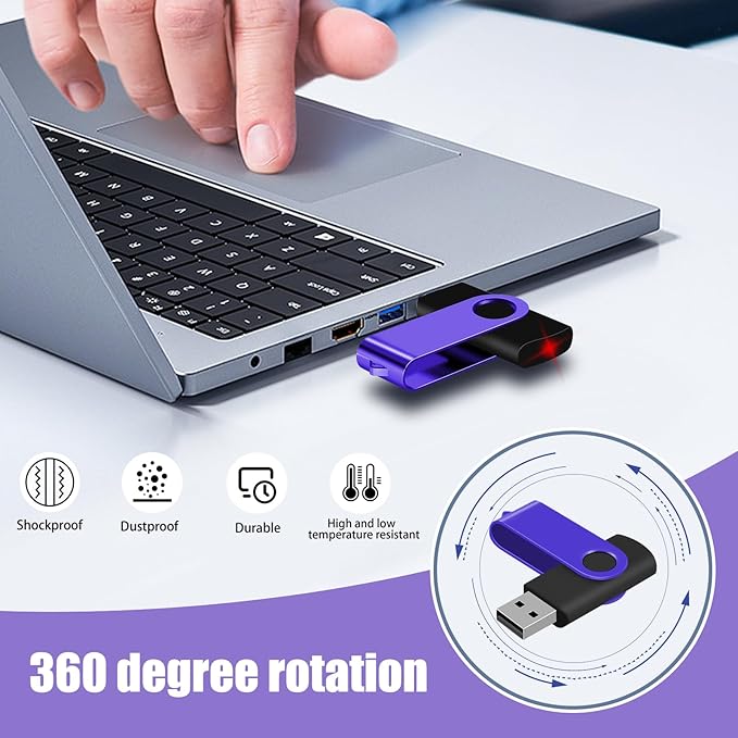 EASTBULL Flash Drive Bulk 2GB USB 20 Pack with Lanyards USB 2.0 Thumb Drive Bulk Memory Stick Swivel Pen Drive for Storage and Backup 2 GB 20 Pack, Purple