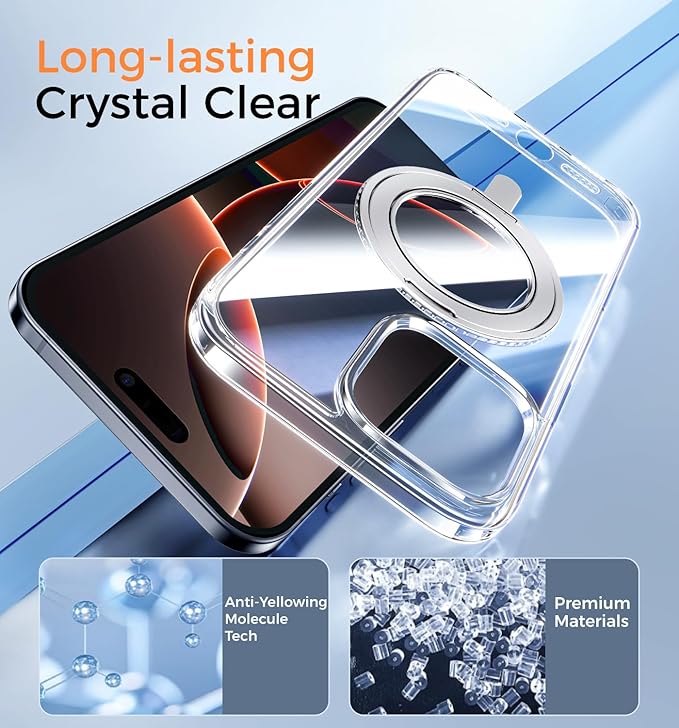 MAGIC JOHN 360° Rotatable Magnetic Invisible Stand for iPhone 16 Pro Max Case [Camera Control Button] [Compatible with MagSafe] 16FT Shockproof for iPhone 16 Pro Max Case 6.9'' with Kickstand, Clear
