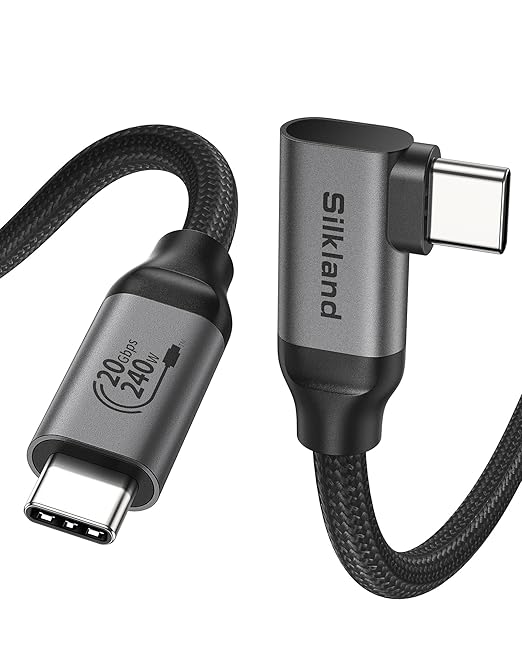 Silkland USB C 3.2 Gen 2x2 Cable Right Angle 3.3FT, 20Gbps 90 Degree High Speed Data Transfer, 5K/4K 60Hz Type C Monitor Cable, 240W PD, Compatible for SSD, Hub, Dock, eGPU