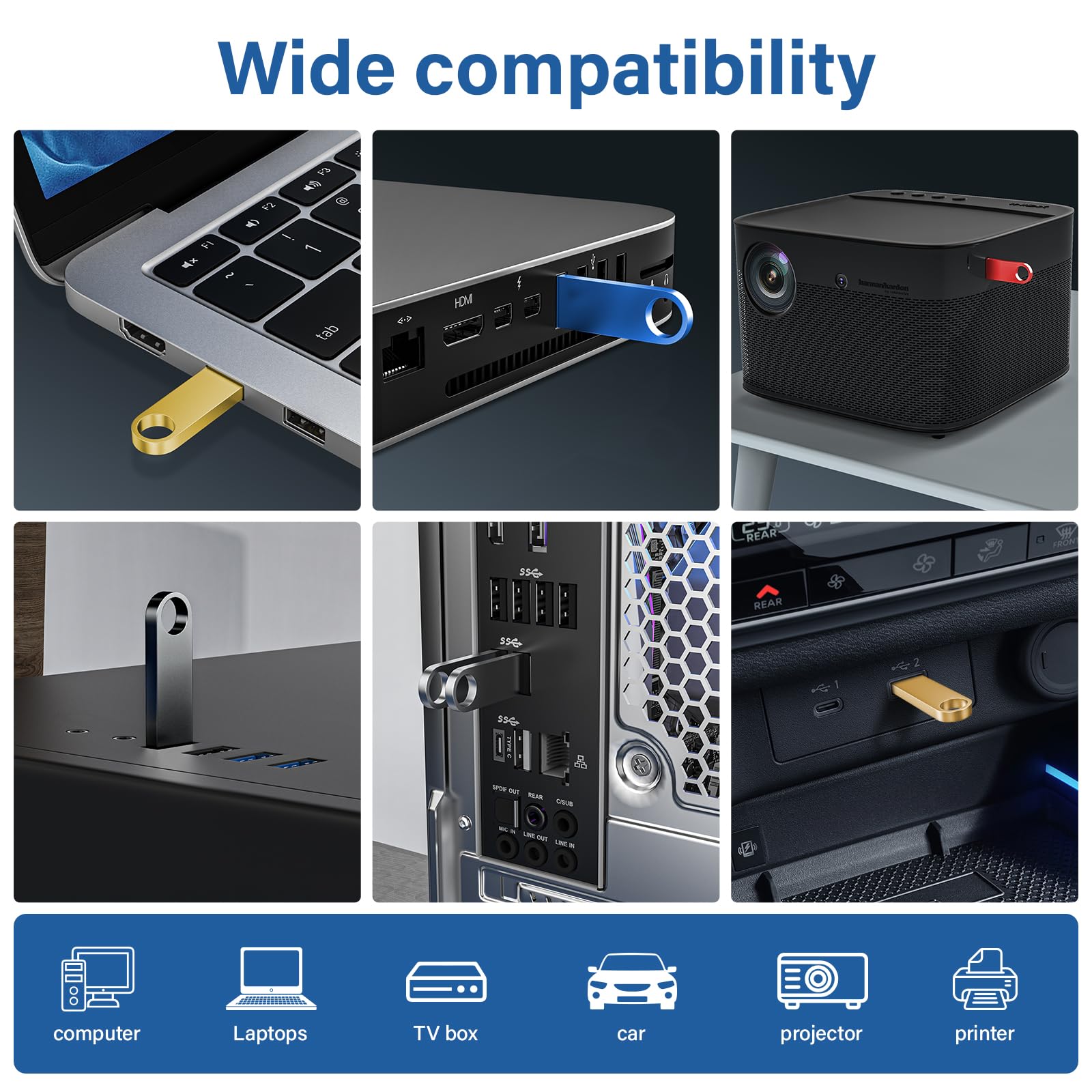 16GB USB Flash Drive 20 Pack, Wooolken Sleek Metal Thumb Drives with Keychains Swivel Memory Stick Pendrive USB 2.0 Jump Zip Drive USB Stick(Gold)