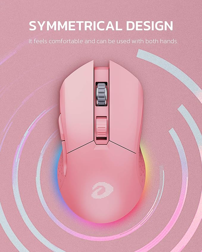 DAREU Pink Wireless Wired Gaming Mouse Dual-Mode Rechargeable 7 Programmable Buttons,10K DPI,RGB and 7 Adjustable DPI Levels up to [150IPS] [1000Hz Polling Rate] for PC Notebook Mac
