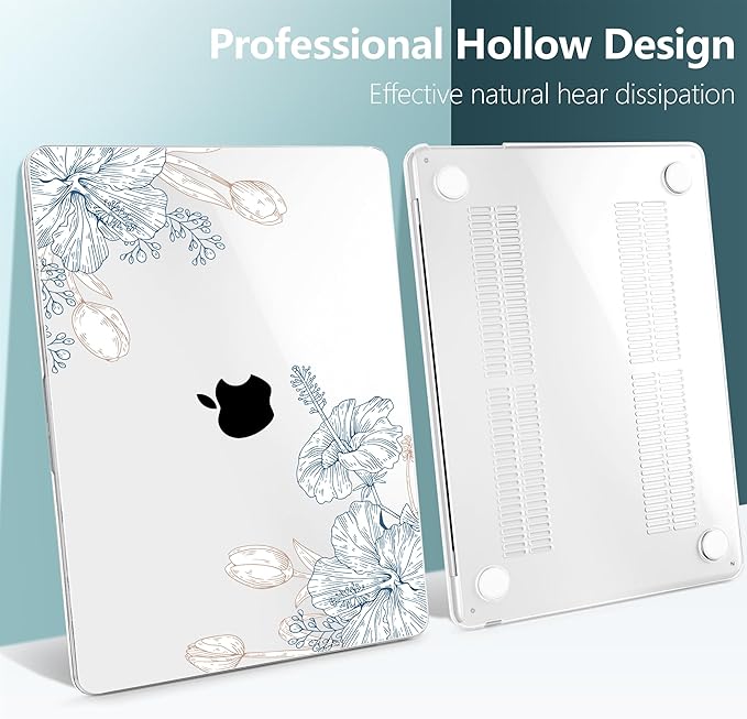 TWOLSKOO Compatible with M4 MacBook Air 13.6 inch Case 2025-2022 Release M4 A3240 M3 A3113 M2 A2681, Plastic Hard Shell & Keyboard Cover & Type C Adapter & Screen Protector, Engraved Sketch2