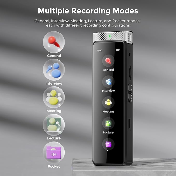 136GB Digital Voice Recorder with Playback, Innioasis R1 Full Touchscreen Voice Recorder with Bluetooth, Voice Activated Sound Audio Recorder Device with Mic (Silver)