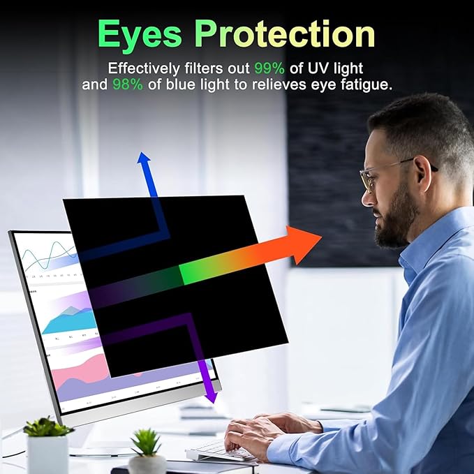 24 Inch Computer Privacy Screen Filter for 16:9 Aspect Ratio, Anti-Glare, Eye Protection, Anti-Blue Light Computer Monitor Privacy Filter, Removable Anti-Scratch 24in Protector Film