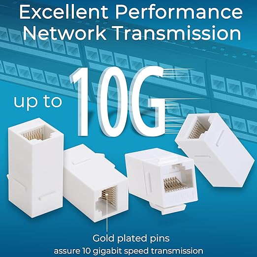 Rapink 48 Port Cat6 Patch Panel with White Inline Keystone, 10G Support, Pass-Thru Coupler, 1U Network Patch Panel for Cat6, Cat5e, Cat5 Cabling