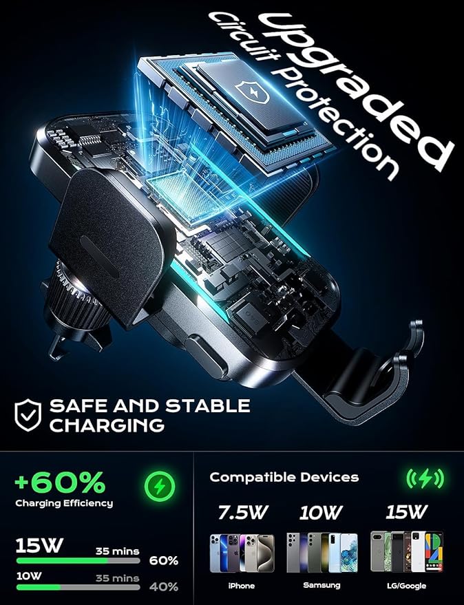 CHGeek Wireless Car Charger, 15W Fast Charging (Knight Black)