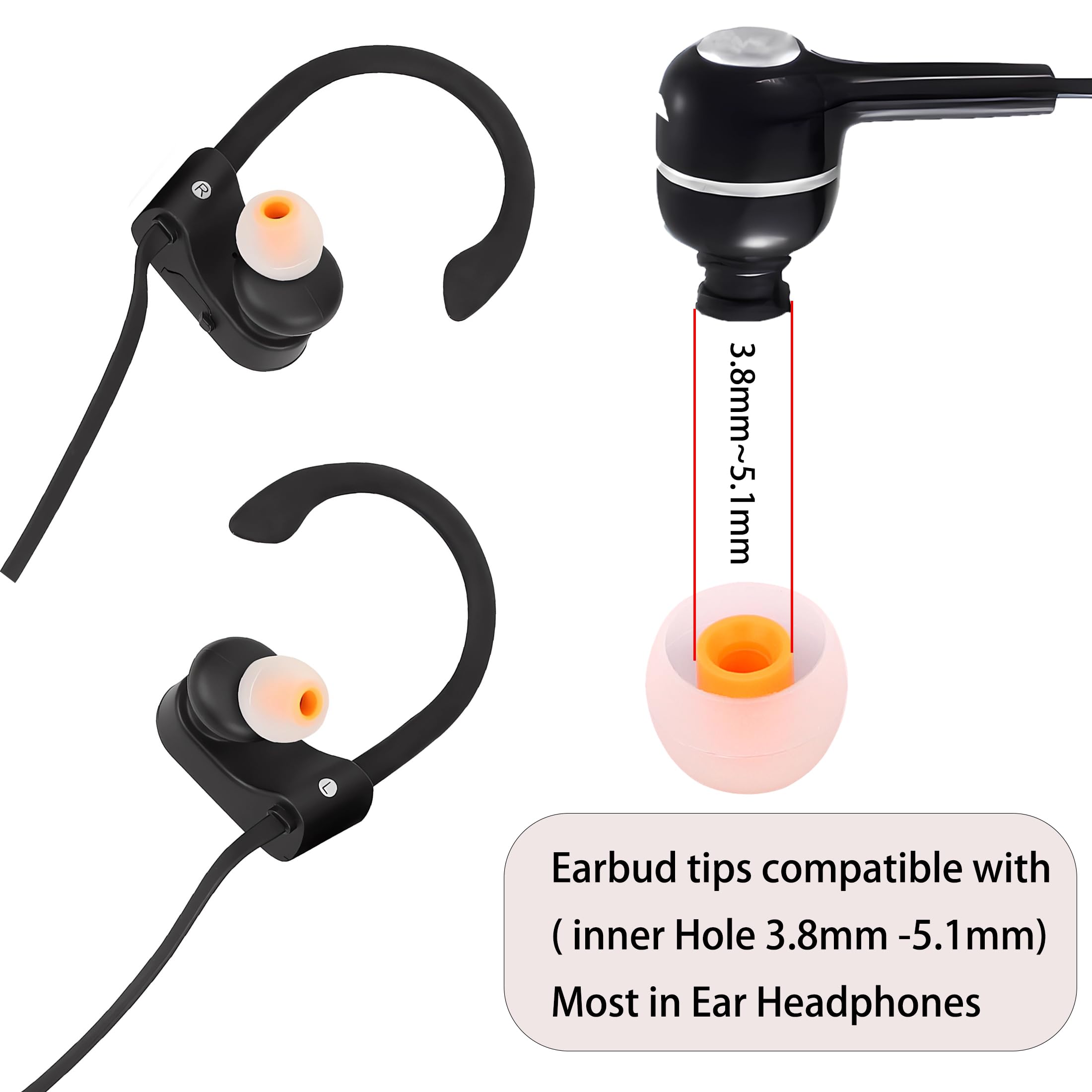 MQIMY Earbud Replacement Tips - Silicone Earbud Tips Fit Most In-Ear Earbuds (Inner Hole 3.8mm - 5.1mm) - 9 Pairs S M L
