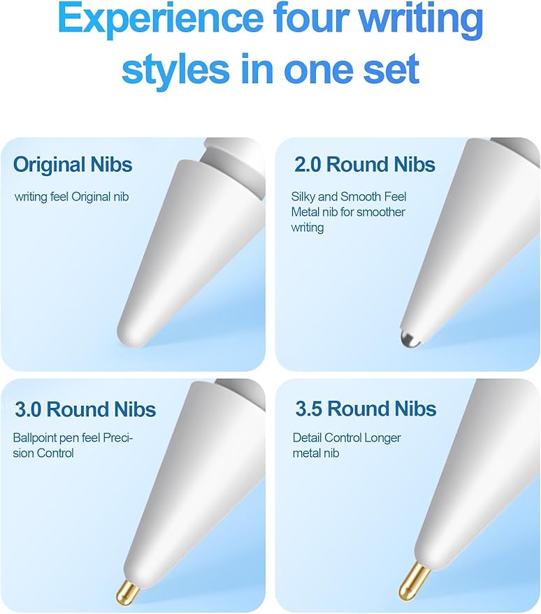 Replacement Tips for Apple Pencil Accessories - 4 Pack Mix Replacement Pencil Tips for Apple Pencil 2nd/ 1st Gen/USB-C/Pencil Pro