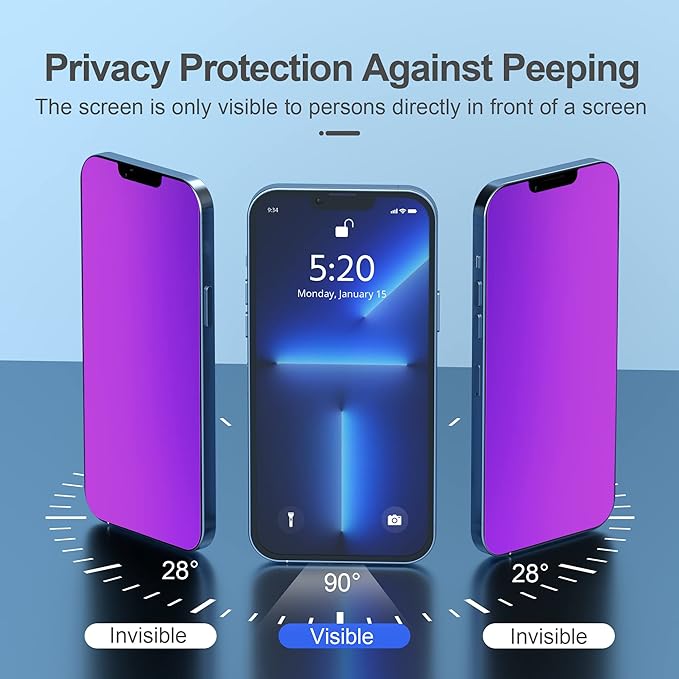 Compatible for iPhone 12 Pro Max Privacy Screen Protector 6.7 Inch, Purple Gradient Colorful Anti Spy Anti Blue Light HD Screen Protector Tempered Glass Easy Installation