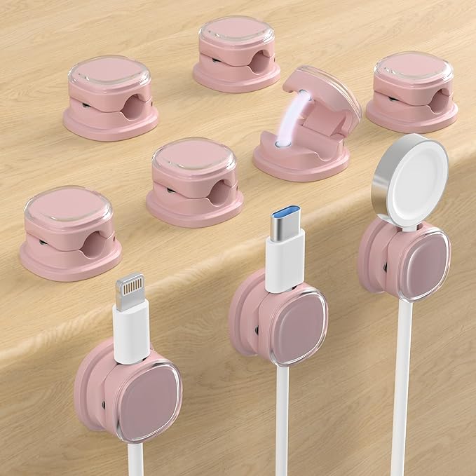 Magnetic Cable Clips, Adjustable Cord Holder Management, Adhesive Wire Keeper Organizer for Home Office Desk Phone PC Car Wall Desktop Nightstand Appliance (9-PCS Purple)