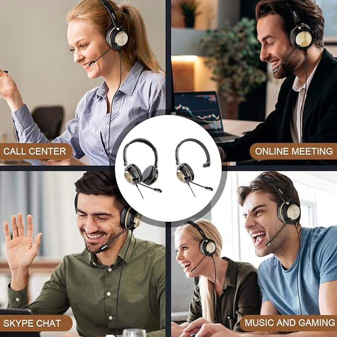 Headset with Mic, USB Headset with Microphone, Computer Headset with Noise Cancelling Microphone for Laptop PC, Mute in-line Controls