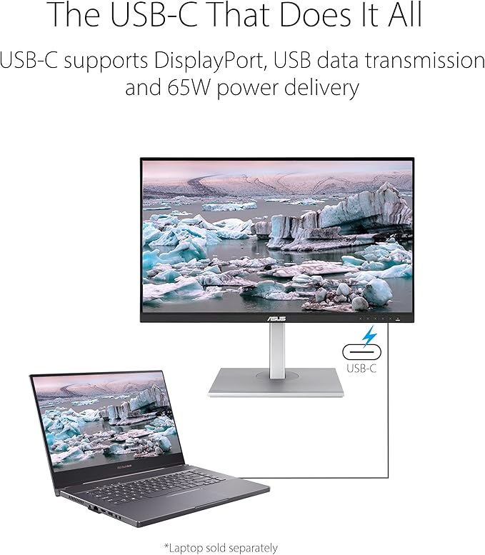 ASUS ProArt Display 27" Monitor PA278CV - WQHD (2560 x 1440), IPS, 100% sRGB, 100% Rec. 709, ΔE < 2, Calman Verified, USB Hub, USB-C, DisplayPort Daisy-chaining, HDMI, Eye Care, Height Adjustable