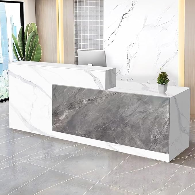 Reception Desk with Counter Modern Checkout Counter with Lockable Drawer Keyboard Tray Receptionist Desk for Office Salon Reception Table F Right 63inch/160cm