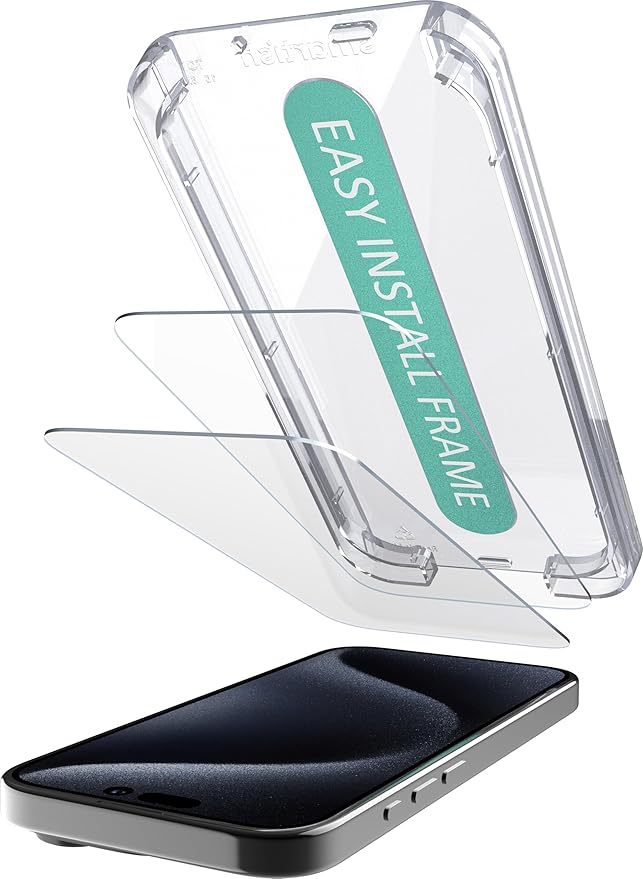 Smartish® iPhone 15 Plus Screen Protector - 2-Pack Tempered Glass Screen Protectors - Tuff Sheet - 9H Easy Install Frame [Scratch Resistant] Case-Friendly- Dynamic Island for Apple iPhone 15 Plus