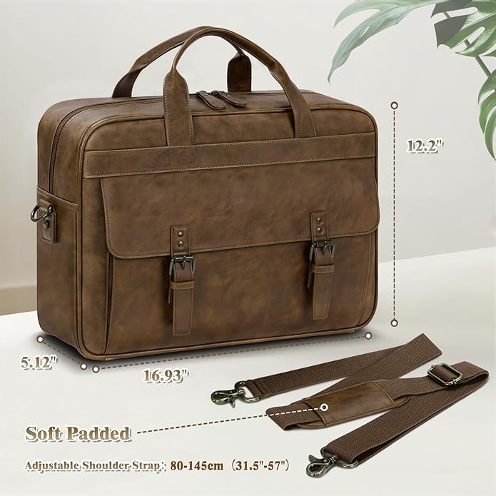 RAINSMORE Messenger Bag for Men 16 Inch Laptop Bag Vintage Leather Waterproof Laptop Briefcases Large Computer Satchel Bag