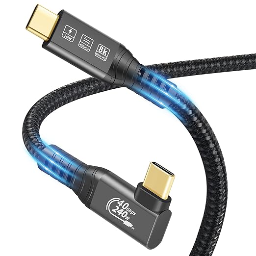 USB4 Thunderbolt 4 Cable, 240W Charging, 40 Gbps Data, 8K @ 60Hz HDR, USB C to USB C, 90Degree for Hub, Dock MacBook, M2, M3, Mac SSD (90Degree USB4 40G 240W 1.5M)