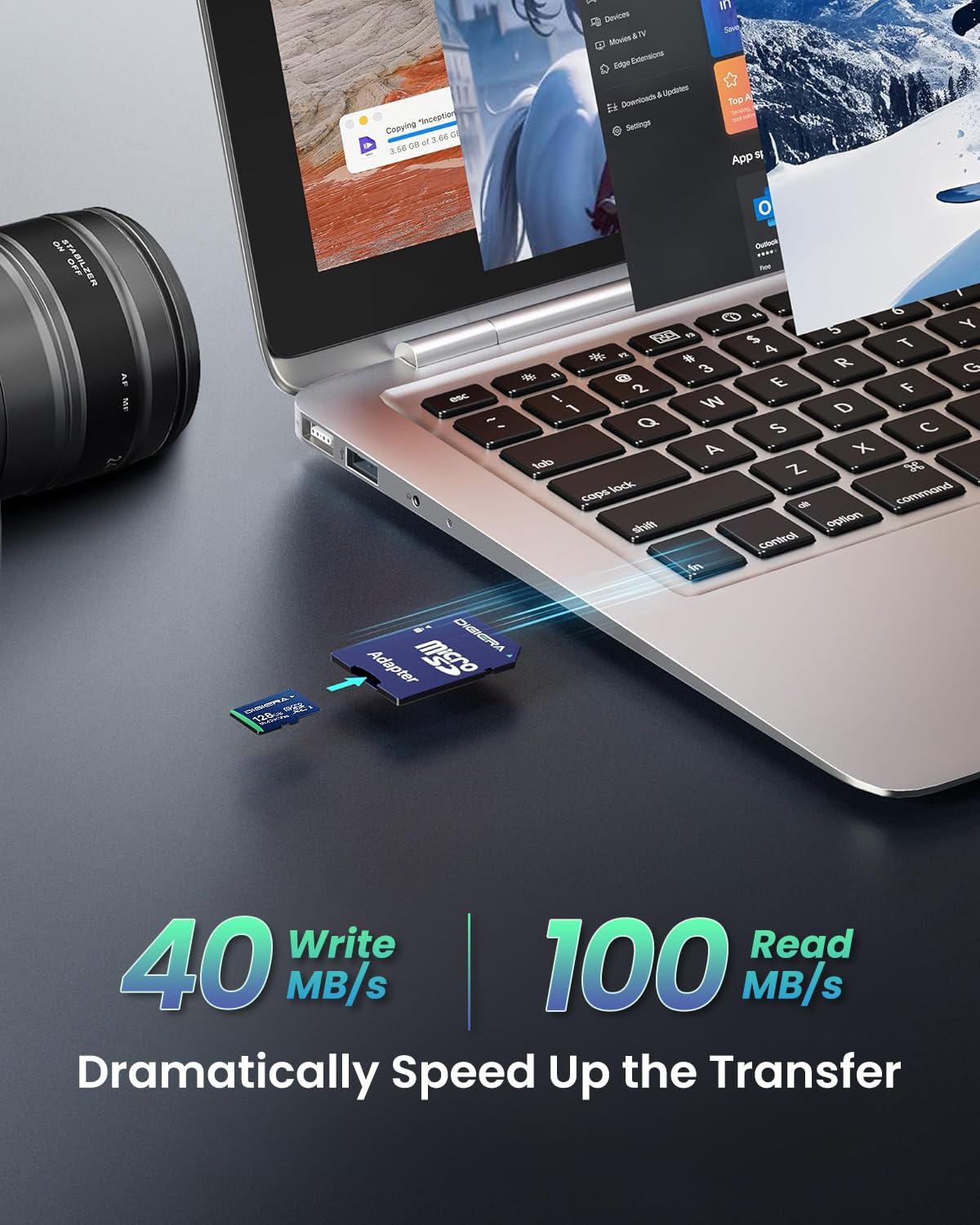 DIGIERA 128GB CT100 microSDXC UHS-I Memory Card with Adapter - up to 100MB/s, C10, U3, V30, 4K UHD, A2, Micro SD Card for Smartphones, Tablets, Cameras, Gaming Consoles, and Drones (1 Pack)