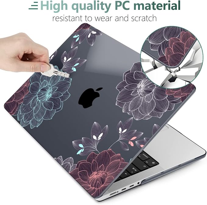 DONGKE for M4 MacBook Pro 16 Inch Case 2024 2023 2021 A3403 A3186 M3 A2991 M2 A2780 M1 A2485 Pro/Max Chip, Plastic Hard Shell Case & Keyboard Cover for Mac Pro 16 with Touch ID, Dahlia Flowers