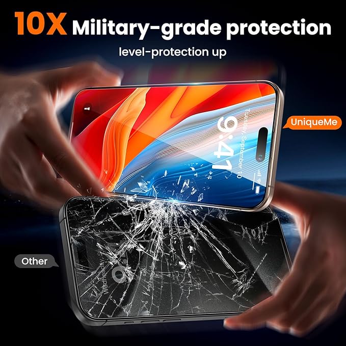 UniqueMe for iPhone 16 Pro Screen Protector - [Military Grade Shatterproof & 9H+ Hardness] Screen Protector 16 Pro Tempered Glass Full Coverage Protection, Easy Installation, 2 Packs