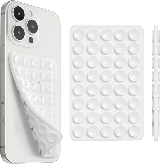 SUCKY Silicone Suction Phone Case Adhesive Mount - Anti-Slip Holder, Hands-Free Fidget Toy, Phone Accessory for iPhone and Android (Crystal White, Double V2)