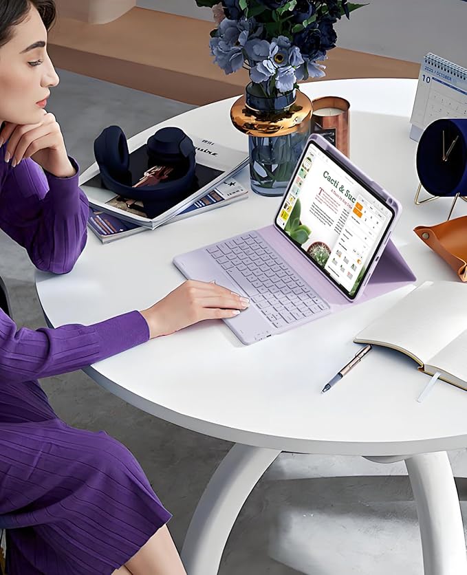 GreenLaw Keyboard Case for iPad Air 11-inch (M3 2025 / M2 2024) & Air 4th/5th Gen & iPad Pro 11 inch (1st/2nd/3rd/4th Gen), Smart Touchpad, 7-Color Backlit, Stain Resistant Cover, Light Purple