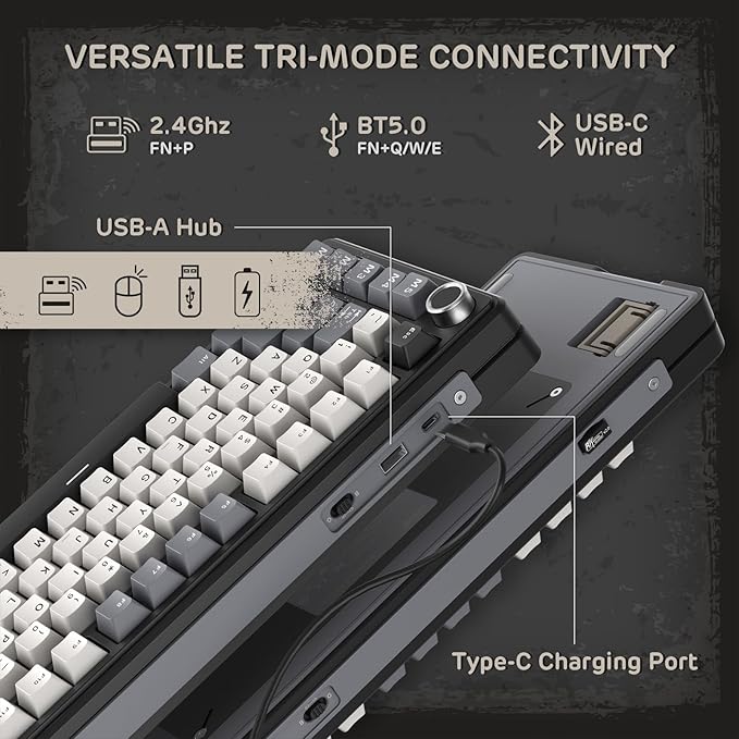 RK ROYAL KLUDGE L75 Gasket Mount Mechanical Keyboard w/Knob/Macro Keys & Touchable Nameplate, Tri-Mode 75% TKL Wireless Keyboard BT/2.4G/USB-C, Hot Swappable, Pro Software, Massive 8000mAh Battery