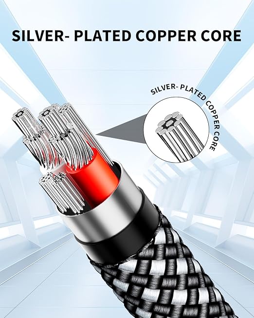 3.5mm Nylon Braided Aux Cable, Silver-Plated Wire Core Male to Male Cord for Headphones Car Home Stereos Speaker Compatible with iPhone iPad iPod Echo More-10FT