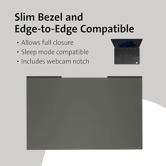 Kensington MagPro™ Magnetic Laptop Privacy Screen 15.6 inch, Removable 16:10 Laptop Privacy Filter Shield, Anti-Glare, Blue Ray Reduction, Compatible with HP/Dell/Acer/Asus/Lenovo (K55255WW)