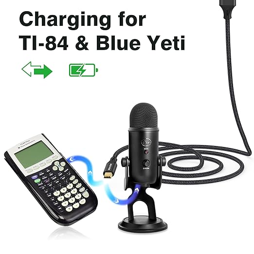 AGVEE 6.6ft Mini USB Cable, Braided Durable USB-A to Mini-B Charger Charging Cord for TI-84, Garmin GPS, Go-Pro Hero 4 3 2 HD, PS3 Controller, Canon Camera, Blue Yeti Microphone, Black
