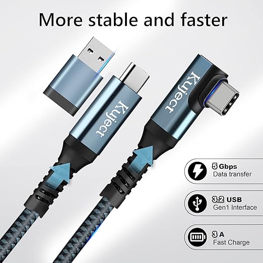 Kuject Link Cable 16FT Compatible for Quest 3S/3, Quest 2/Pro, Pico 4, Nylon Braided Accessories for Rift S/Steam VR Games, USB 3.0 Type C to C High Speed Data Transfer Charging Cord for Gaming PC