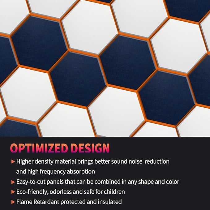 Mollywell Hexagon Acoustic Panels, High Density, Soundproofing, Decorative Noise Reduction Felt Wall Tiles for Ceilings, Home Office & Gaming Room (Orange), 14x12x0.4 Inch