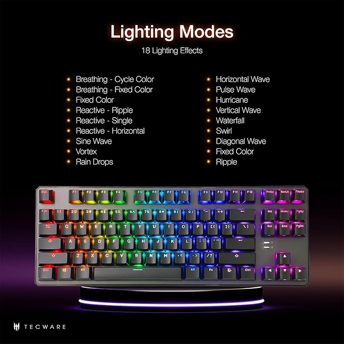 TECWARE Phantom+ 87 Key Mechanical Gaming Keyboard, RGB led, TKL 75% Keyboard, Thocky Sounding, Wraith Pink Switch