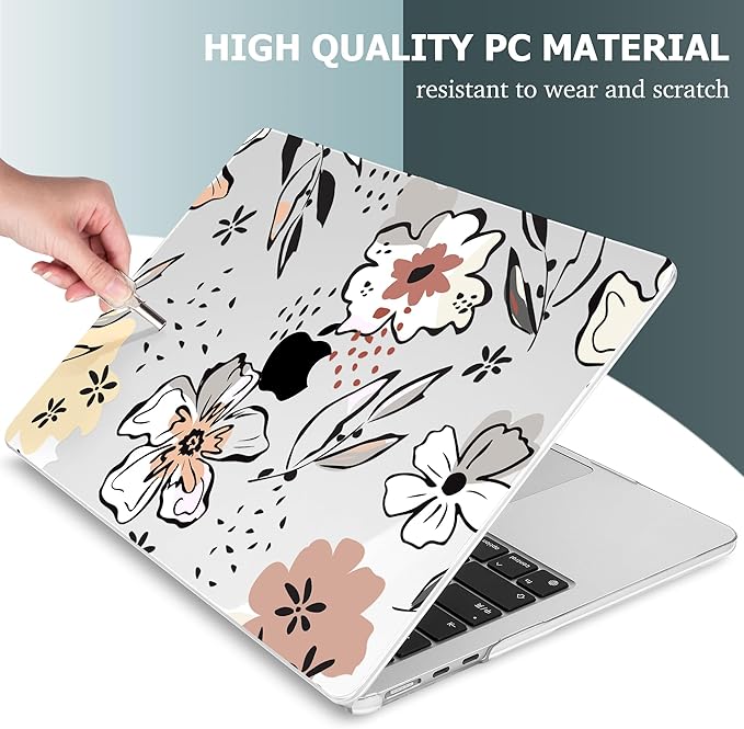 Mektron for 2025 M4 MacBook Air 13.6 Inch A3240 Case Fits 2023 A2681 M2 2024 A3113 M3 Chip with Liquid Retina Display Touch ID, Printed Plastic Hard Shell Cover for MacBook Air 13.6", Floral C383