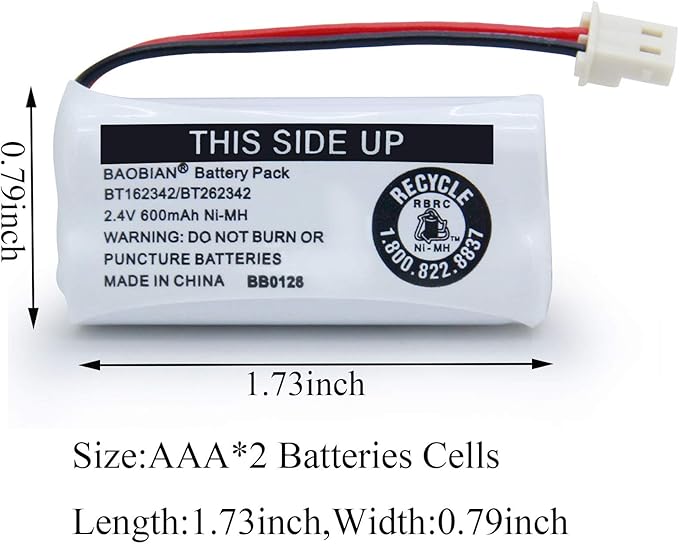 BT162342/BT262342 Cordless Phone Batteries 2.4V 600mAh Ni-Mh BT166342/BT266342 CS6114 CS6419 CS6719EL52300 CL80111 (8 Pack)