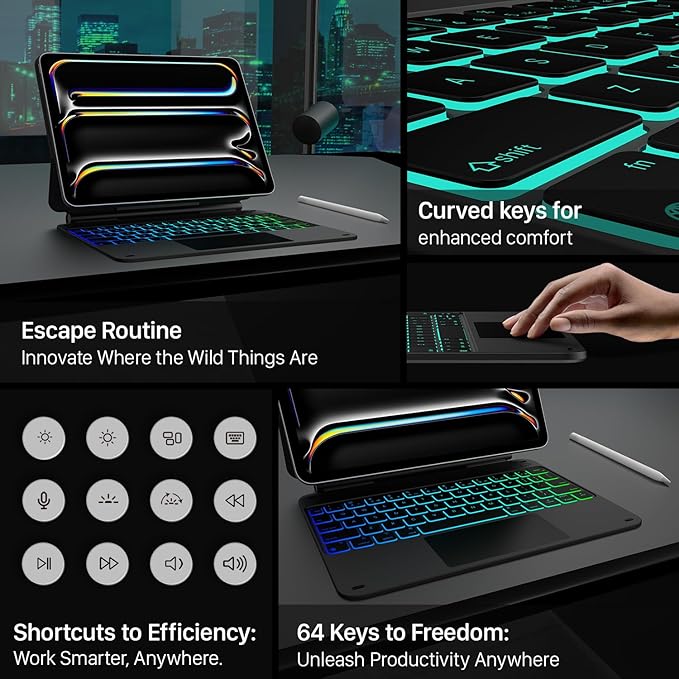 typecase Edge Keyboard Case for iPad Pro 11-inch (M4) 2024,Magic Keyboard with 11 Colors Backlight for iPad Pro 11,Keyboard Case with Pencil Holder,Multi-Touch Trackpad, Easy-Set Magnetic Stand,Black