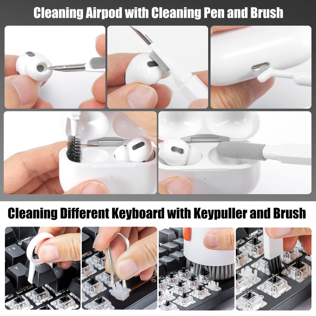 walrfid 2 Pack Laptop Phone Screen Cleaner Kit, Computer Keyboard Brush Cleaning Spray for iPhone AirPods MacBook iPad, 20-in-1 Electronic Device Tool for Camera Earbud TV Tablet Car Screens, White