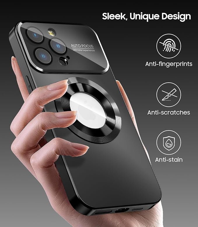 Magnetic for iPhone 12 Pro Max Case, Compatible with MagSafe, Built-in Camera Lens Protector, Logo View, Military Grade Drop Proof Phone Case Cover, Black