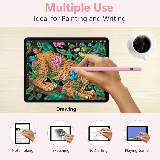 Stylus Pen for iPad 2018-2023 With Palm Rejection, Active Pencil for iPad Pro 11/12.9 Inch, Air 5th/4th/3th Gen, Mini 6th/5th Gen, 10th/9th/8th/7th/6th Generation (Pink)