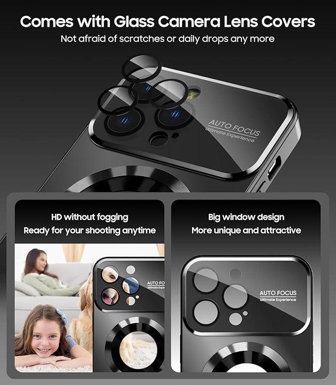 Magnetic for iPhone 14 Pro Max Case, Compatible with MagSafe, Built-in Camera Lens Protector, Logo View, Military Grade Drop Proof Phone Case Cover, Black
