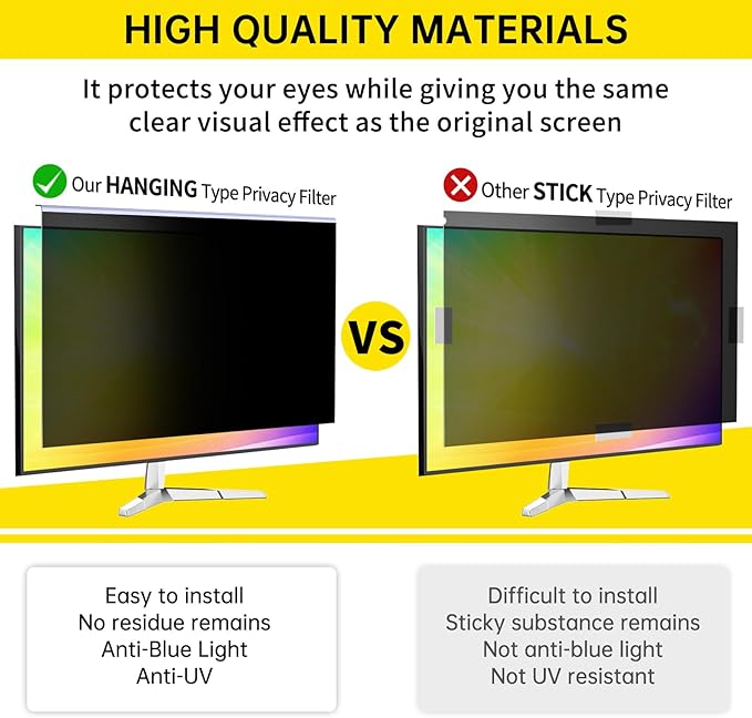 22 Inch Computer Privacy Screen for 16:10 Computer Monitor, Anti-Blue Light Monitor Privacy Screen Filter, Anti-UV Computer Screen Privacy Shield, Hanging Type