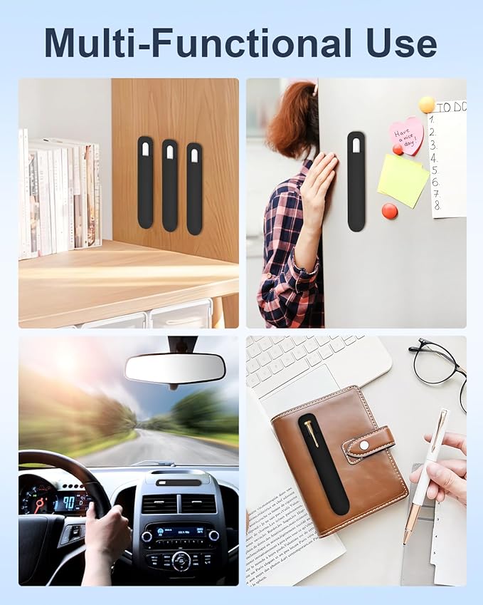 eZAKKA Silicone Pencil Holder For Most Pens,Pencils, 7.8 inch Self-Adhesive Stick To Notebooks,Diary, Desks,Tablet, Black, 1 Pack