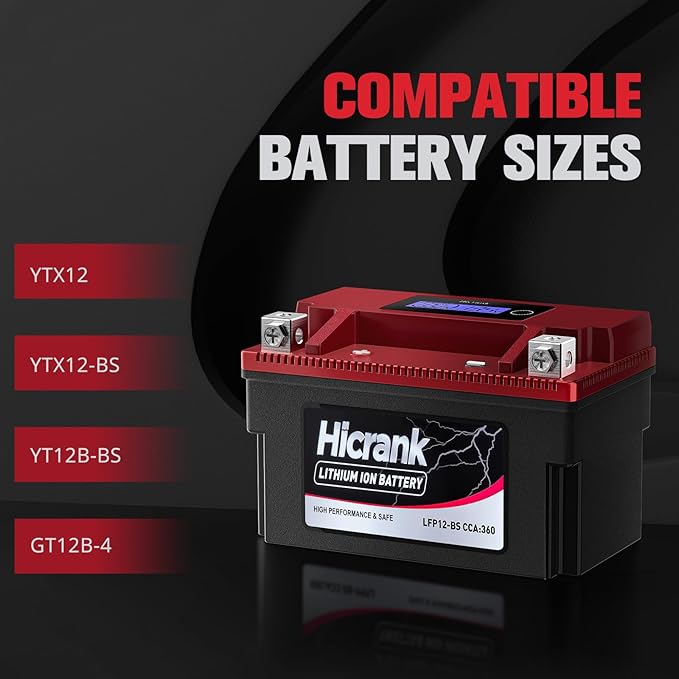 YTX12-BS 12V 6Ah,360CCA LiFePO4 Lithium Motorcycle Battery,Powersports Battery for Honda KTM Yamaha Harley Fit ATV, UTV, Scooter, Motocross, Lawn Mower, Jet Ski, Polaris
