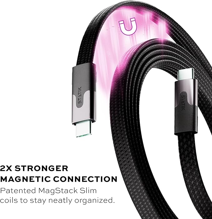 Statik MagStack USB C to USB C Cable, Magnetic Anti Tangle Flat Type C Charger Fast Charging Cord, Magnetic Charging Cable, Compatible with iPhone 16 Pro Max, 15, Galaxy S24 Ultra, 100W 3FT/1M, 3-Pack