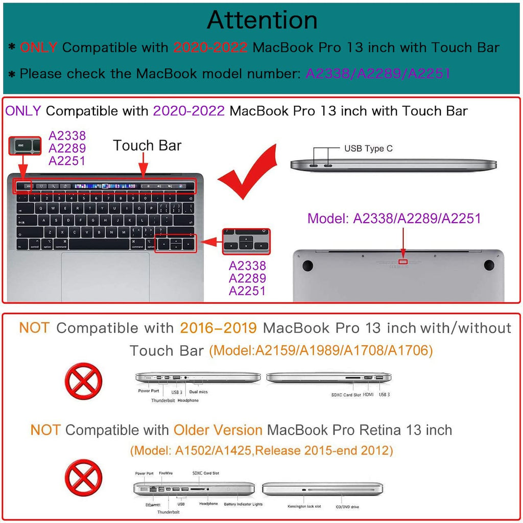 Teryeefi for MacBook Pro 13 inch Case 2024,2022-2016 Release Model M2 M1 A2338 A2289 A2251 A2159 A1989 A1706 with Touch Bar, Design Hard Shell Cover with Keyboard Cover Scren Protector, Bows-A
