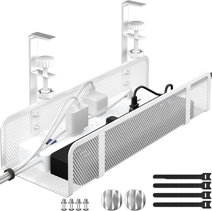 Under Desk Cable Management Tray, Wire Management Desk Cable Organizer Cable Management Box, Cord Organizer Storage for Office