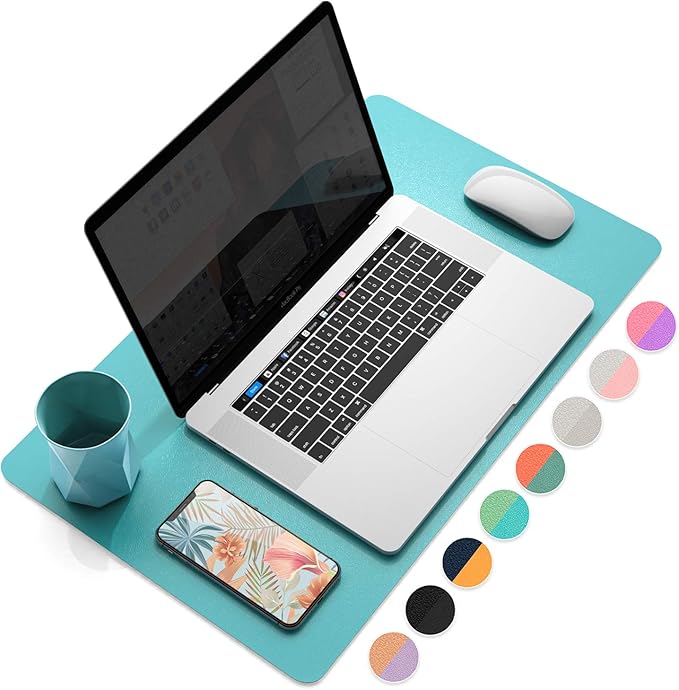 YSAGi Desk Mat, Waterproof Desk Pad,Large Mouse pad for Desk, Leather Desk Pad for Keyboard and Mouse,Dual-Sided Mouse Mat for Office (23.6" x 13.7", Calamine Blue+Cobalt Green)